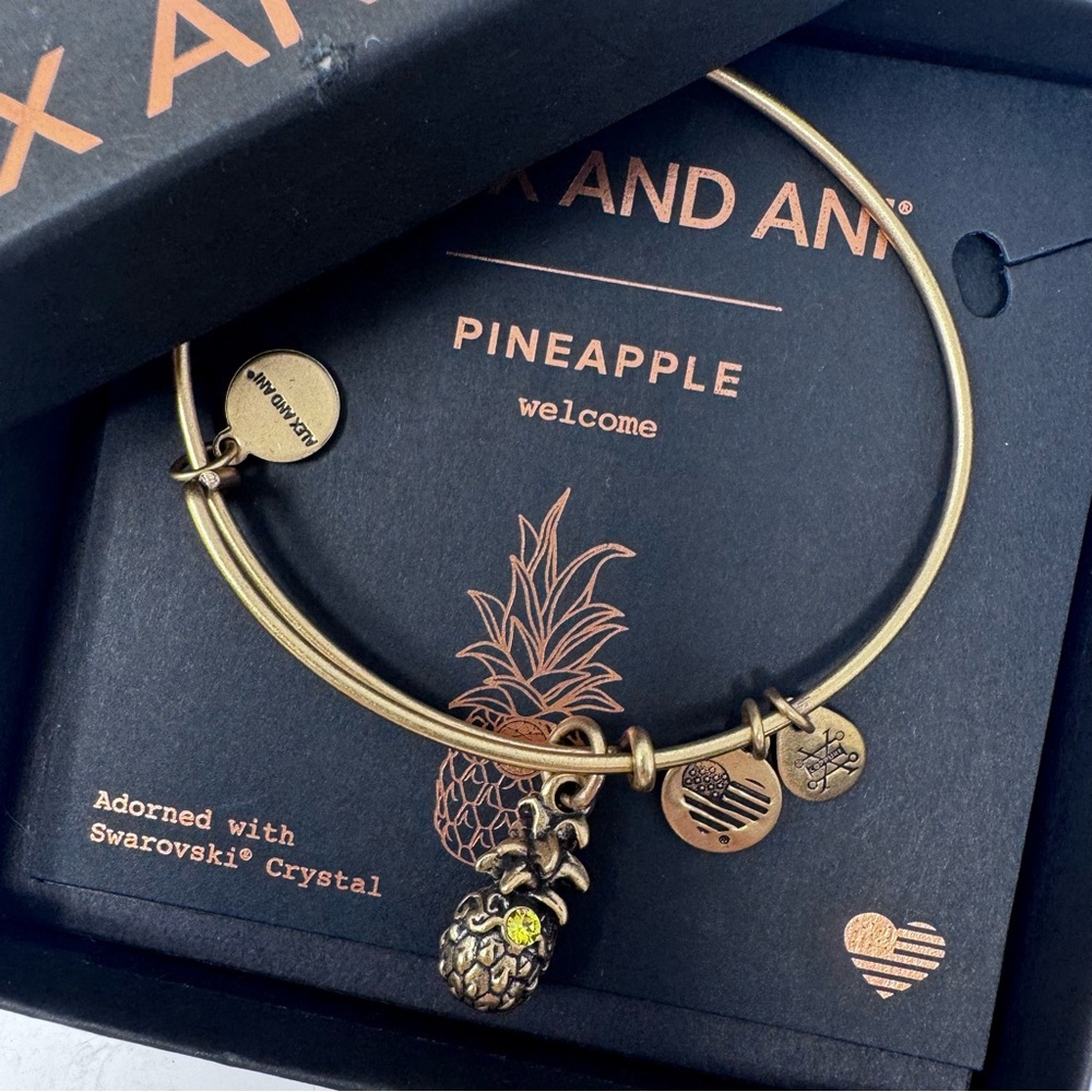 New in box! Alex and Ani Pineapple charm bangle with Swarovski crystal